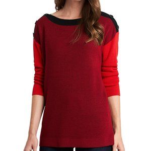 Vince Camuto Red Button Shoulder Colorblock Sweater L